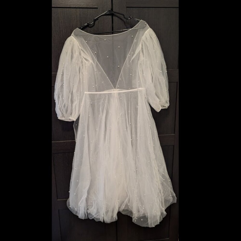 Custom Wedding Dress, Fits like X-Large, Sheer Pearl Overlay with Liner